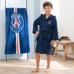 Peignoir De Bain Enfant 100% Coton Football Paris - Tricolore -Surf Promotion Boutique peignoir de bain enfant 100 coton football paris tricolore 2