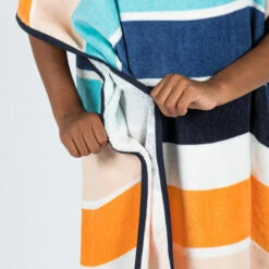 Poncho Surf Enfant 110 à 135 Cm - 500 Wavy Orange Bleu -Surf Promotion Boutique poncho surf enfant 110 a 135 cm 500 wavy orange bleu 2