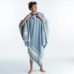 Serviette De Plage Poncho 190 X 190 Cm - Gris Bleu -Surf Promotion Boutique serviette de plage poncho 190 x 190 cm gris bleu 3