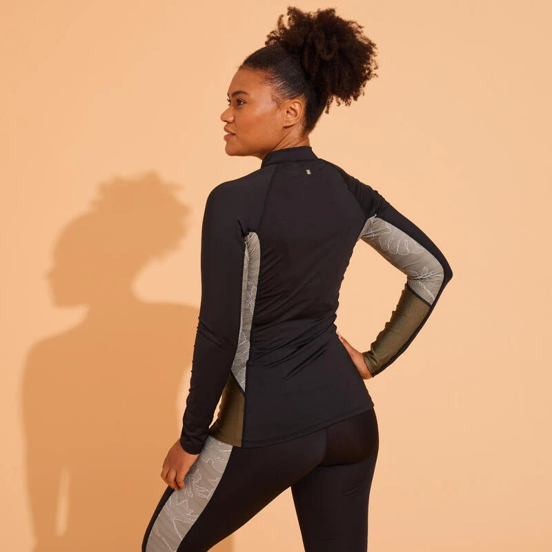 Tee Shirt Zippé Manches Longes Femme Aquagym Aquabike LIA KAKI 4 Tee Shirt Zippé Manches Longes Femme Aquagym Aquabike LIA KAKI – Image 2