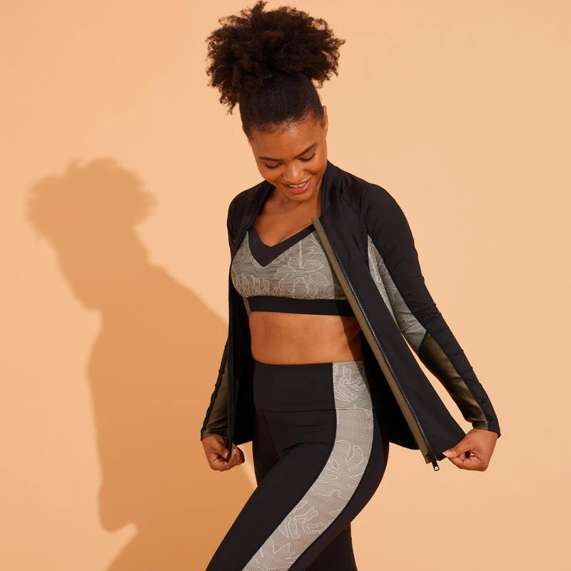 Tee Shirt Zippé Manches Longes Femme Aquagym Aquabike LIA KAKI 7 Tee Shirt Zippé Manches Longes Femme Aquagym Aquabike LIA KAKI – Image 5